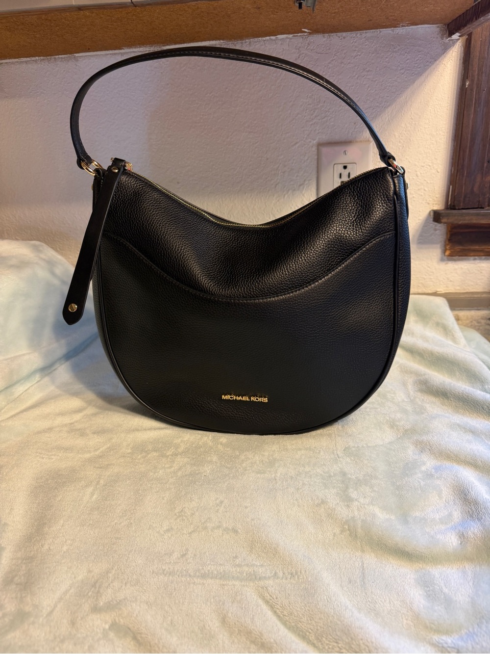 Michael Kors Black Pebbled Hobo with Gold Hardware
